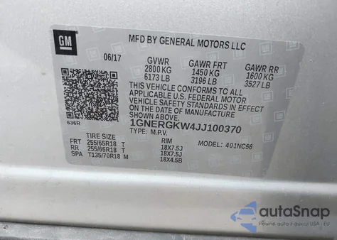 2018 Chevrolet Traverse Lt from USA, damaged, VIN 1GNERGKW4JJ100370